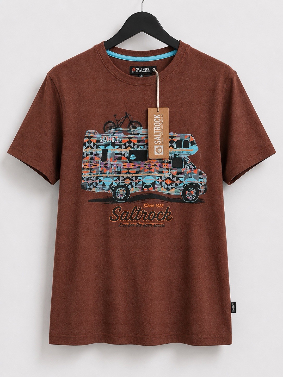 Saltrock Mens T-Shirt Brown Cotton Motorhome Print Short Sleeve S M L XL 2XL