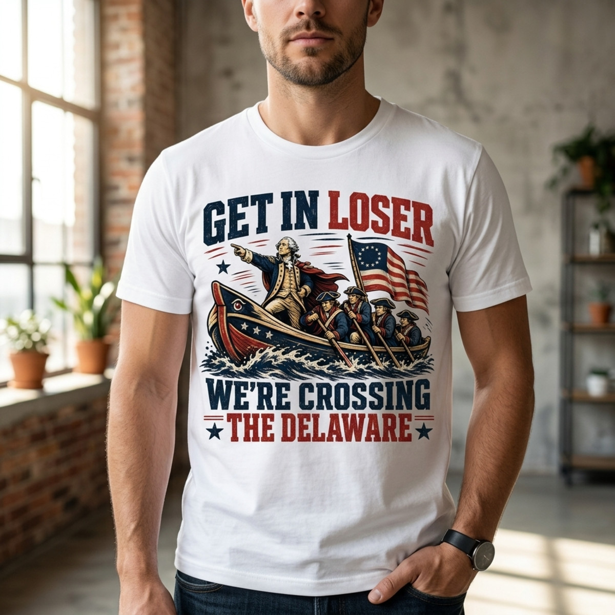 Get In Loser We're Crossing The Delaware Shirt, Funny George Washington T-Shirt gallery