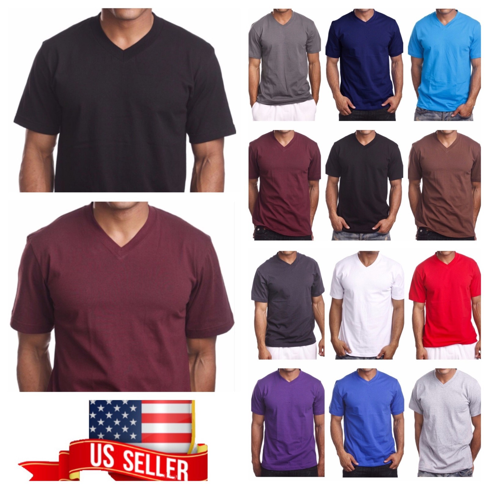 Mens T-Shirt HEAVY WEIGHT Plain V-Neck BIG AND TALL Camo Hunt GYM Active Tee gallery