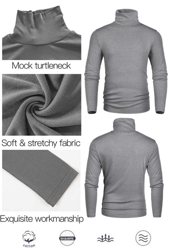 Men Mock Turtleneck T-Shirt Long Sleeve Pullover Seamless Undershirt Basic Tops gallery