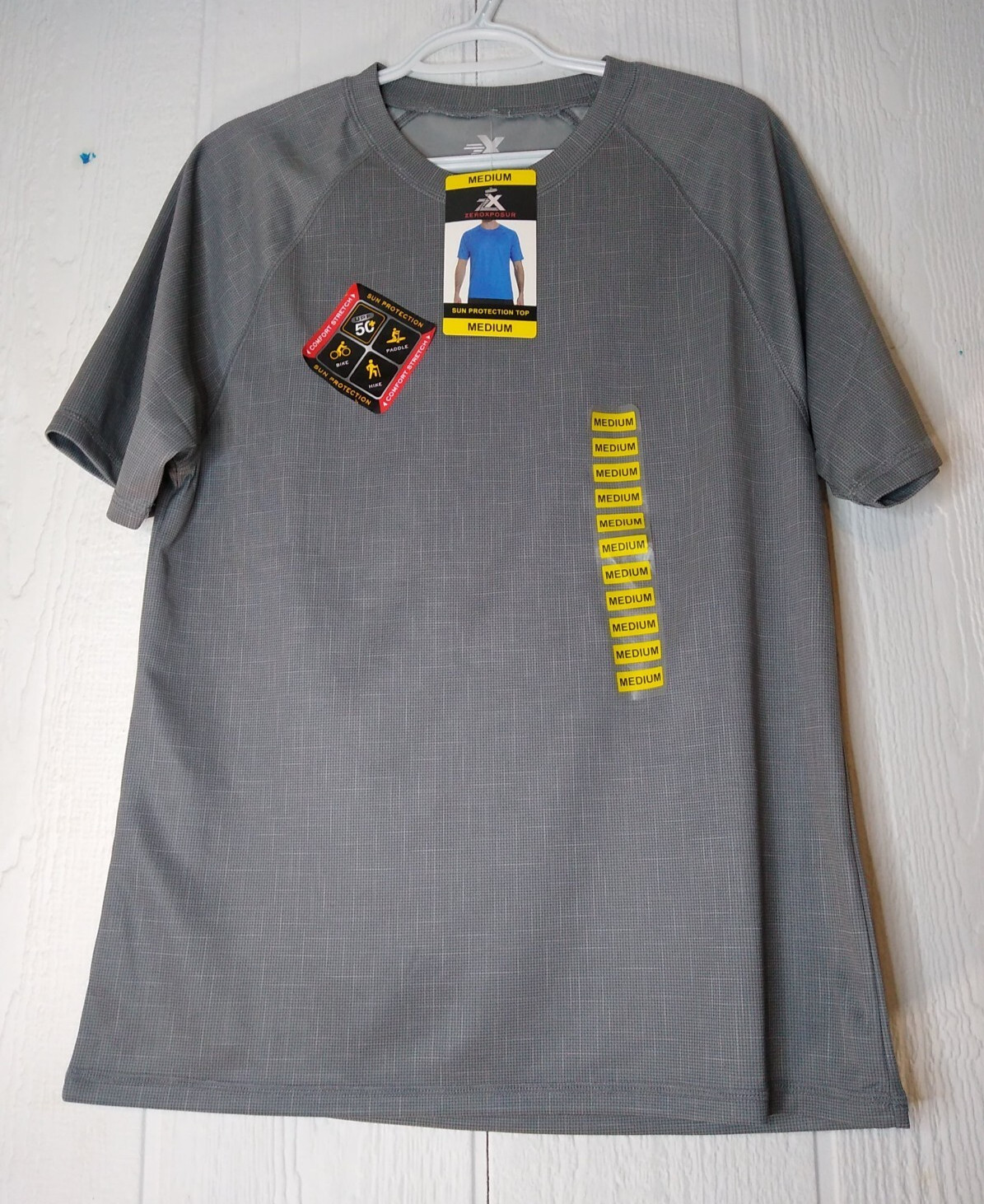 ZeroXposur Men M Short Sleeve Rash Guard Sun Protection Tee Metal Dione Gray NWT