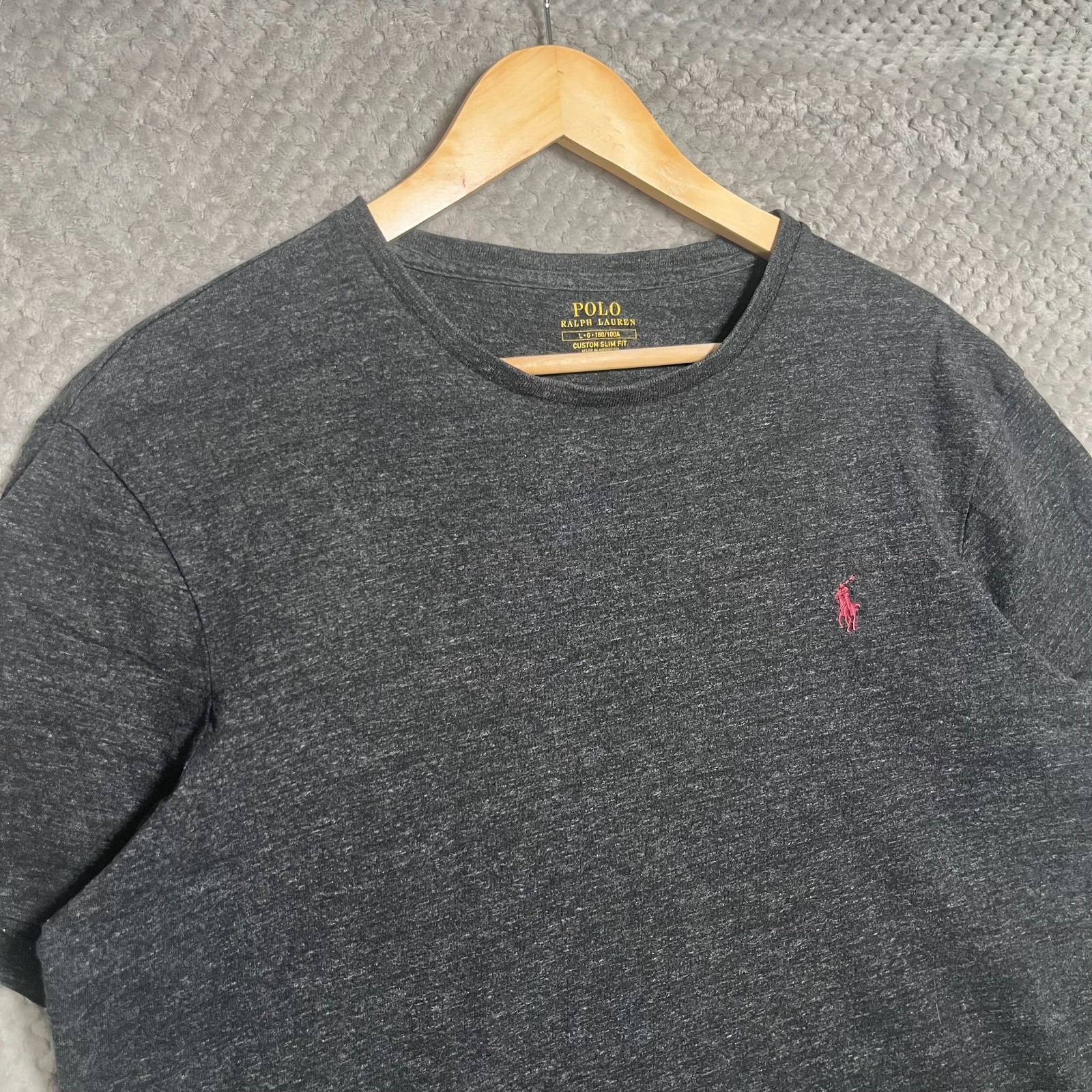 Polo Ralph Lauren Shirt Mens Large Custom Slim Fit Charcoal Grey Top Tee gallery