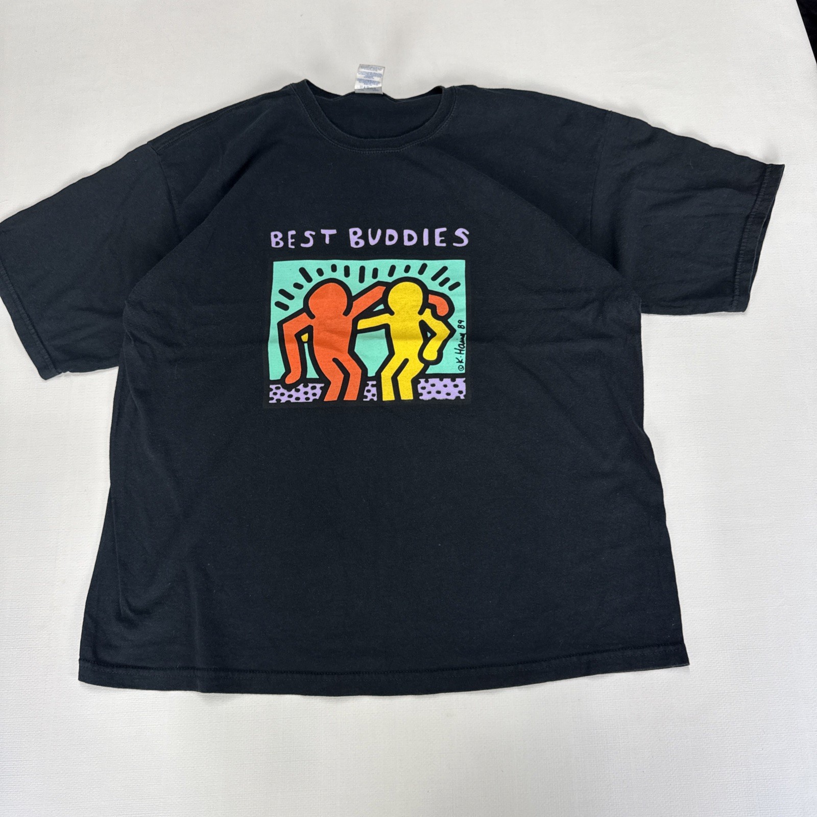KEITH HERRING T Shirt Adult XL Black Best Buddies Print Graphic 2000s Art Tee