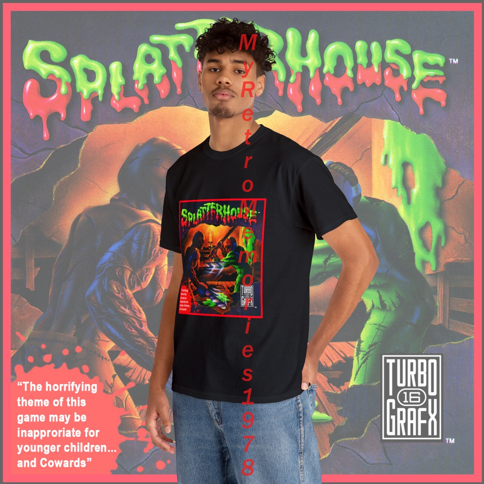 NEW Splatterhouse TurboGrafx-16 Retro Box Art Design Black T-Shirt S-5XL Free SH gallery
