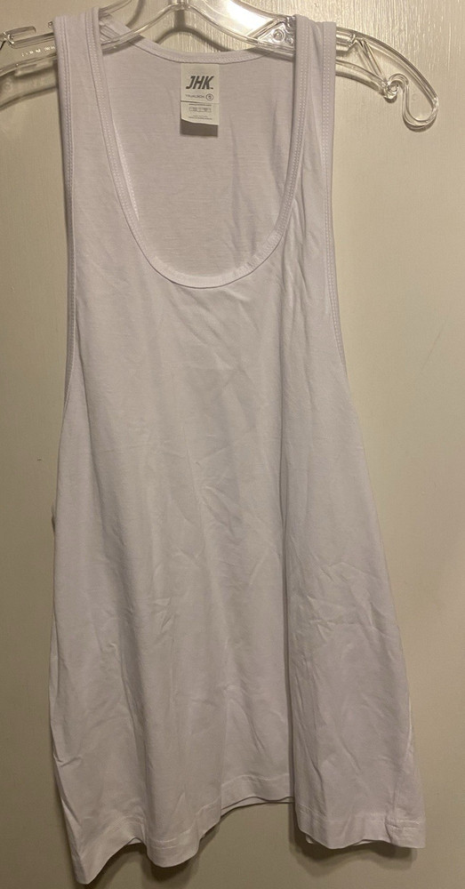 JC DISTRO Men’s Tank Top Racerback Deep cut arms White Size Small NWOT