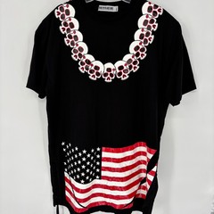 Back In Black BIB Devil Nut Skull American Flag Lace Up Side Streetwear T-Shirt