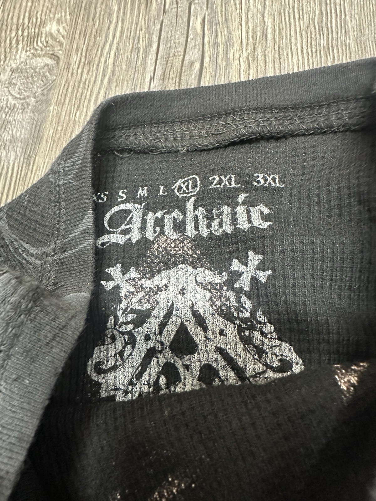 ARCHAIC by AFFLICTION Men's Long Sleeve THERMAL Shirt AOP Y2K Grunge Cross gallery