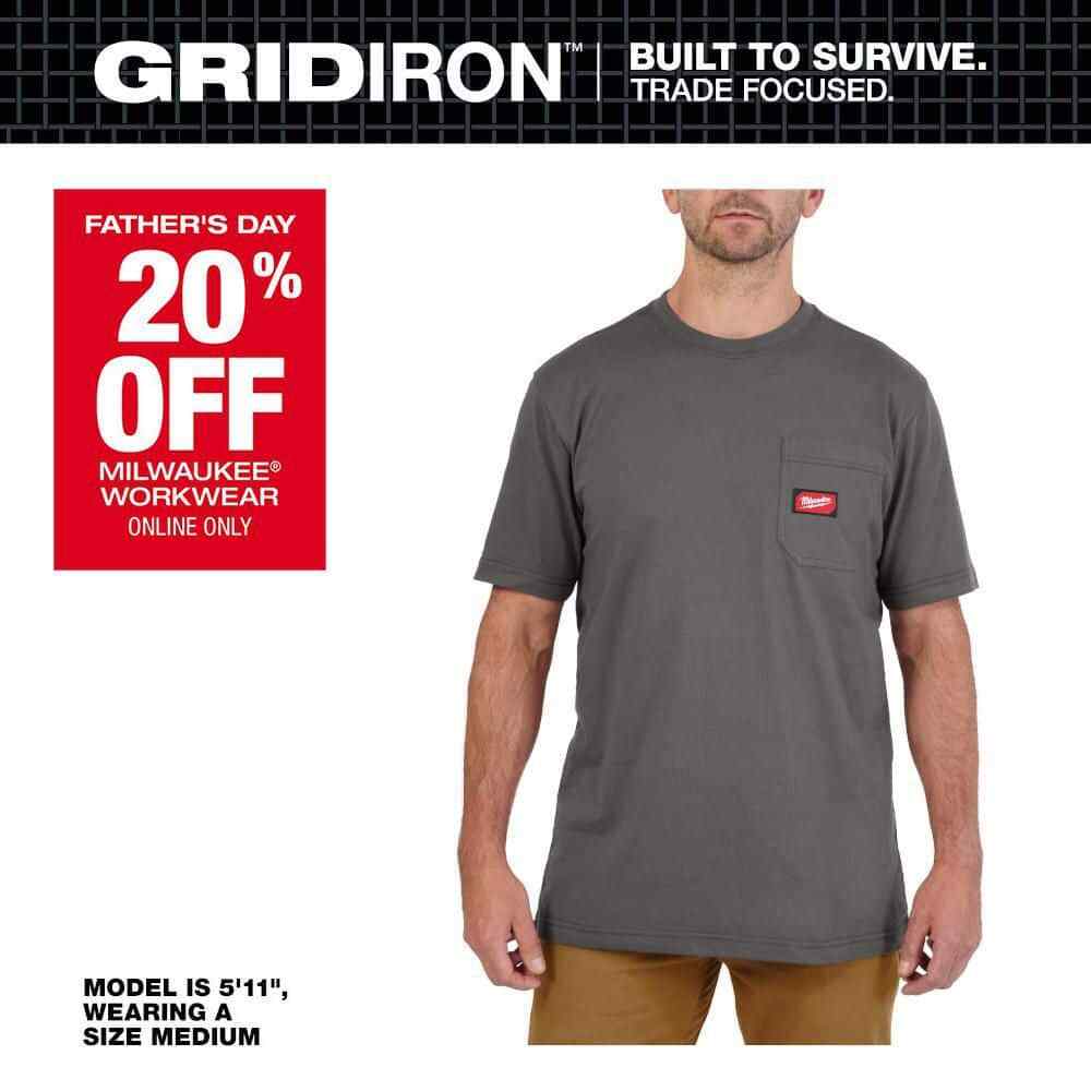 Milwaukee Men's Large Gray GRIDIRON Cotton/Polyester Short-Sleeve Pocket T-Shirt gallery