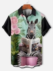Mens Button Down Shirts Animals on the Toilet Hawaiian Funny Top Novelty Ugly