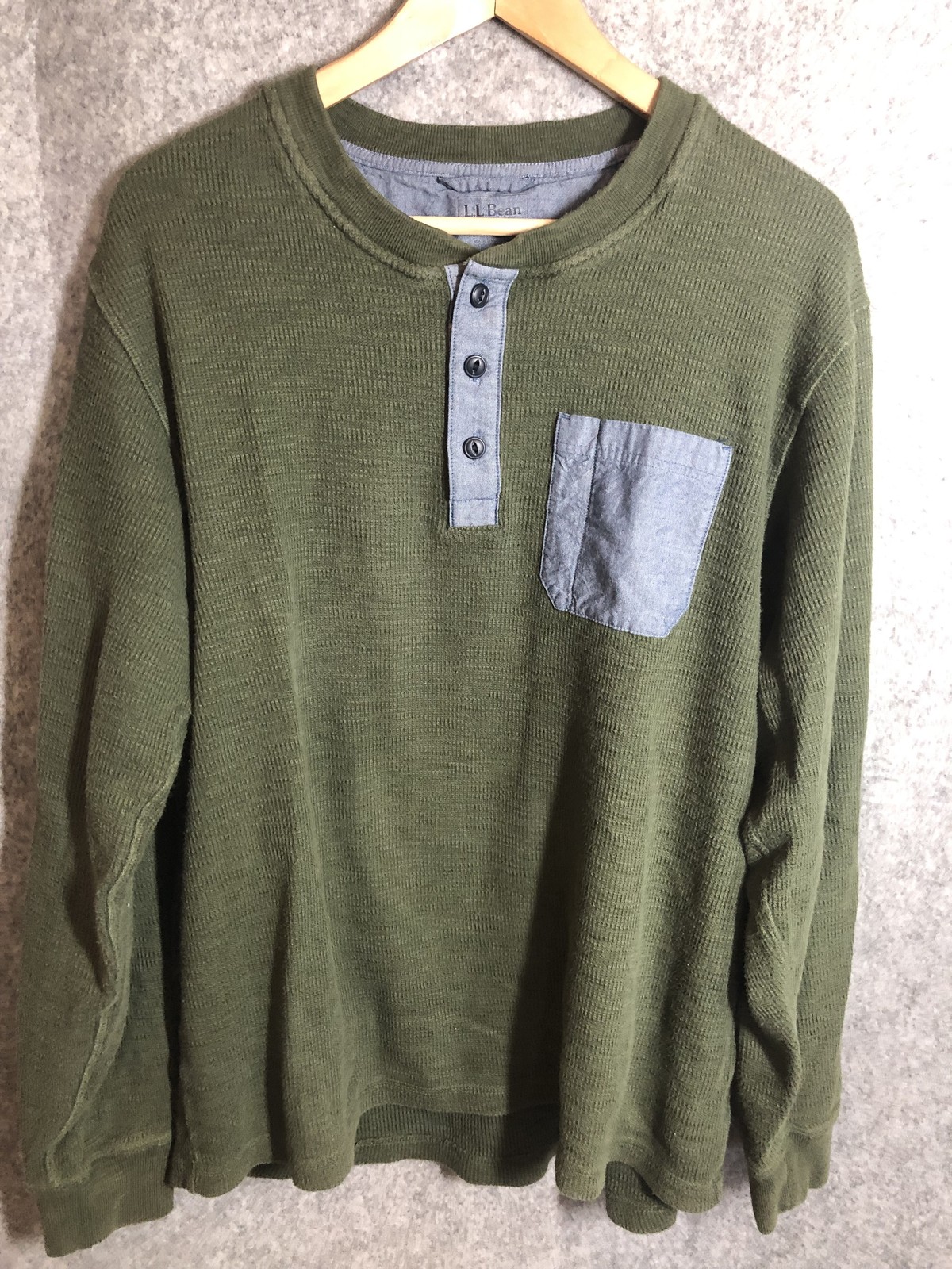 L.L.Bean Shirt Mens Large Green Thermal Henley Work Hike Camp Climb Outdoor gallery