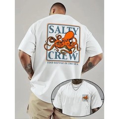 Men’s Octopus Print Round Neck Tee, Fashion Casual Short Sleeve T-shirt