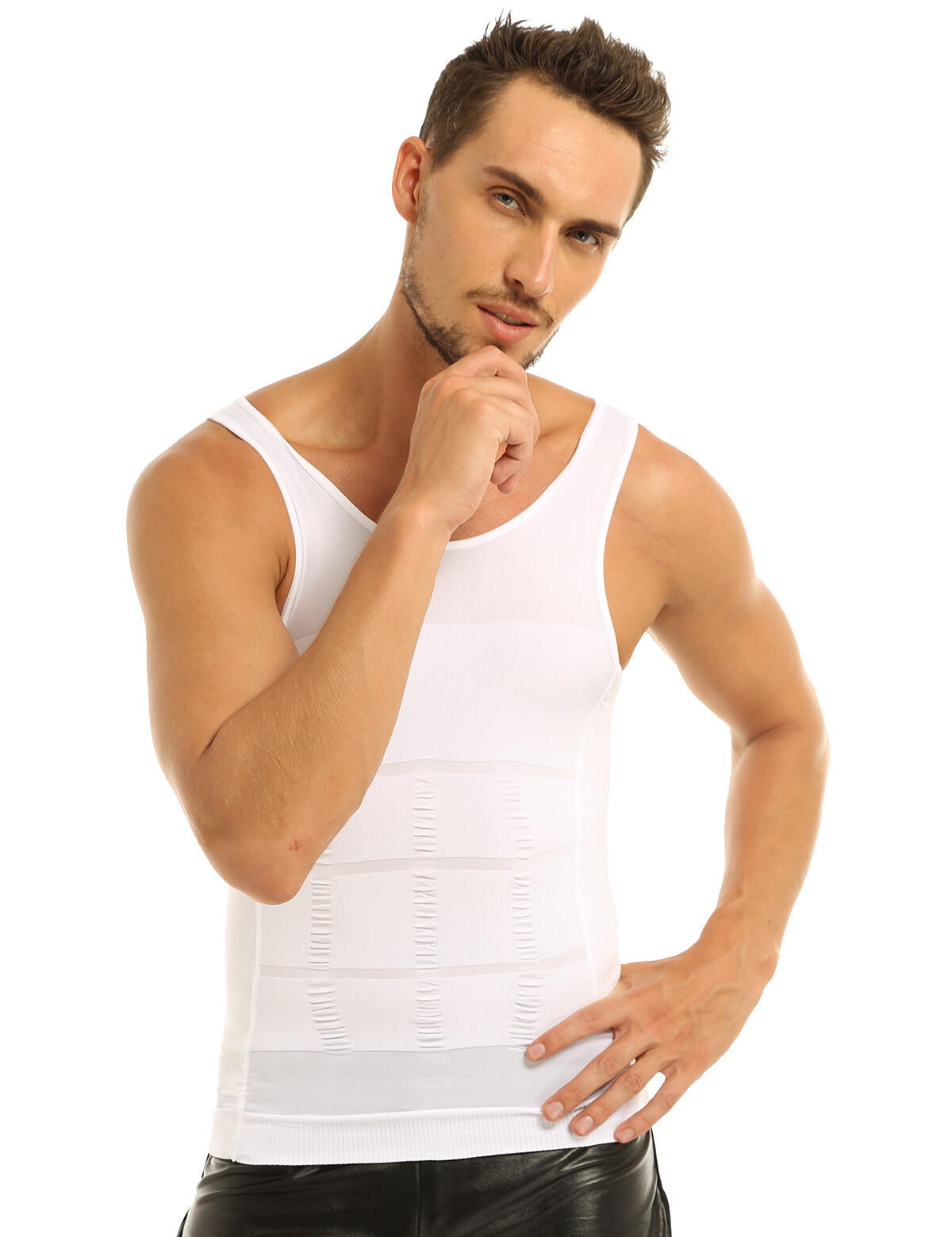 Mens Abdomen Muscle Compression Body Shaper Firm Control Tummy Waist Vest Shirt gallery