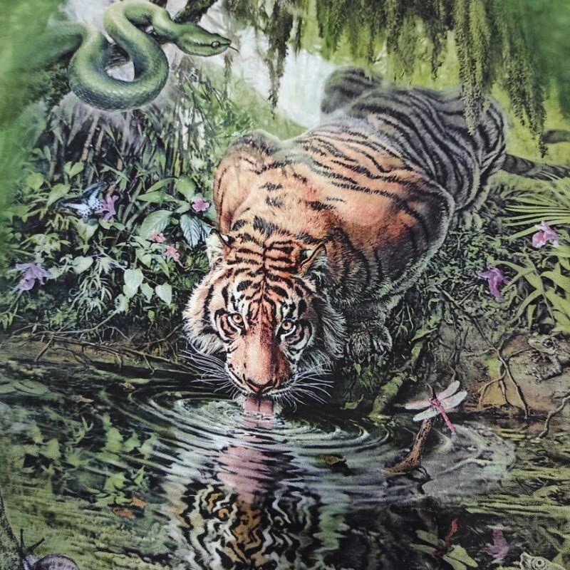 Siberian Tiger Enchanted Snake King Pool Reflection Mountain Green T-Shirt S-3X gallery