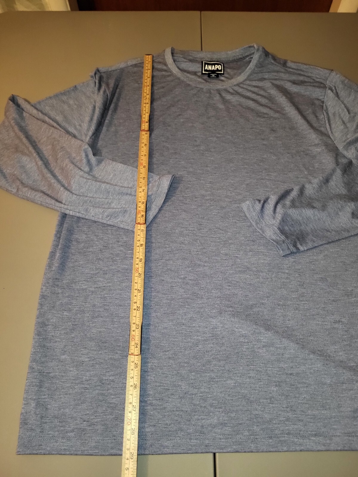 Anapo Long Sleeve Heathered Blue Crewneck Men Tee Size Large gallery