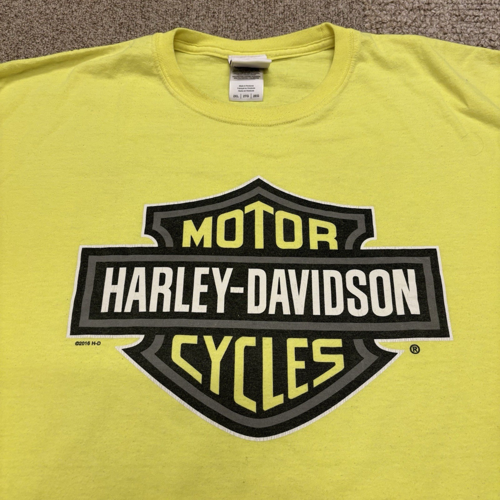 Vintage Harley Davidson Biker Mass. Safety Yellow Long Sleeve Graphic Tee Shirt gallery