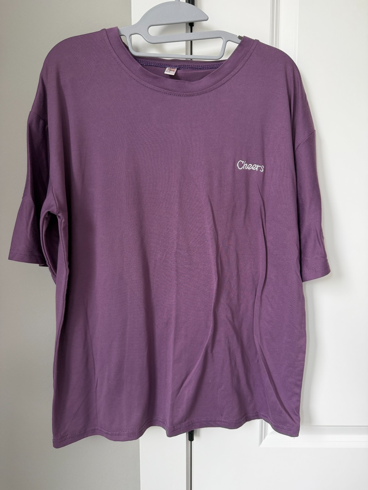 Purple Cheers Embroidered T Shirt Oversized Crew Neck Short Sleeve Pullover gallery