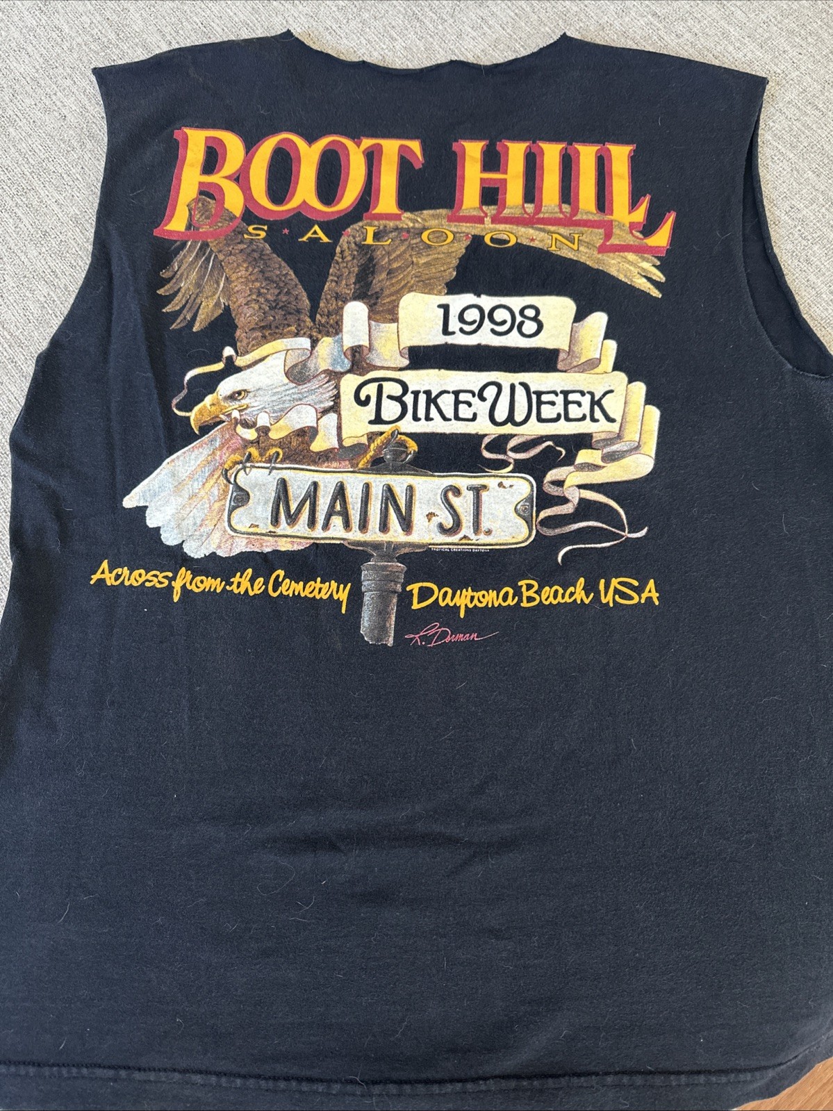 1998 VTG Boot Hill Saloon Bike Week Cut Off T Shirt Black