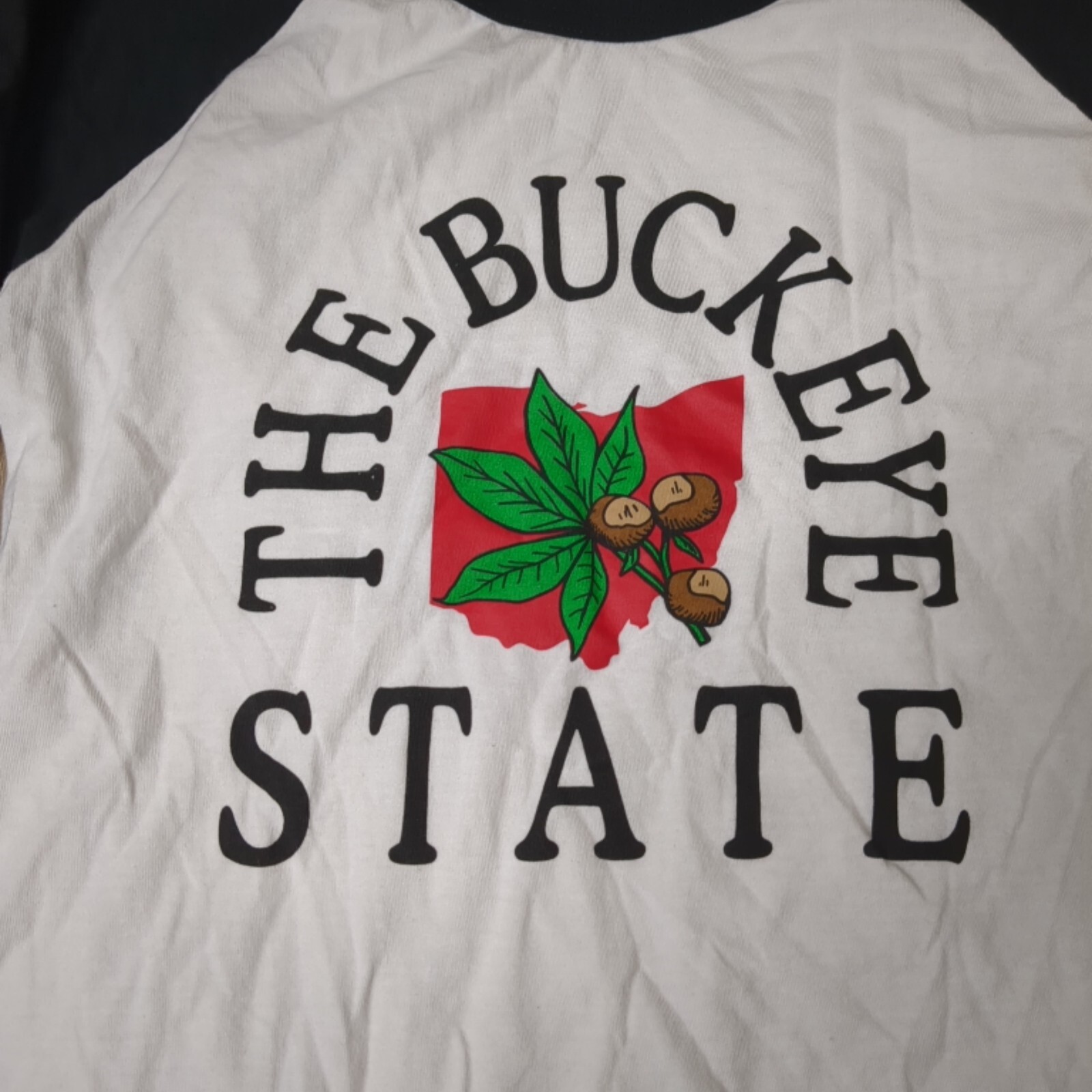Ohio The Buckeye State White Black 3/4 Length Sleeve Adult Crewneck Size M gallery
