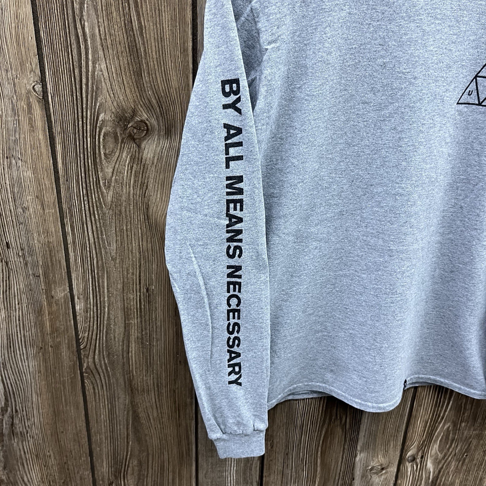 HUF Skateboarding Pyramid Logo Long Sleeve Graphic Tee Shirt Grey Mens Small gallery