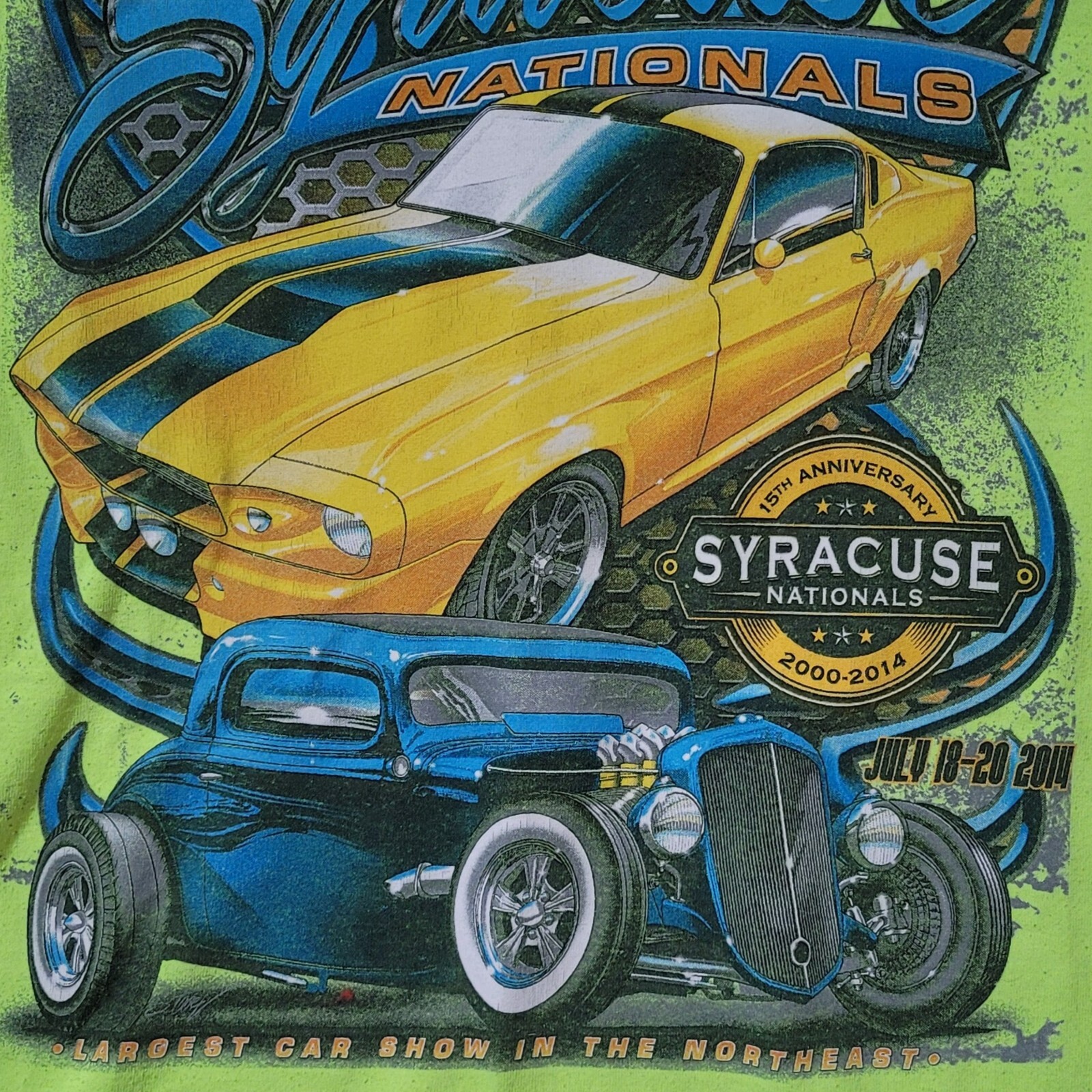 Rare Grail 2014 Syracuse Nationals Neon Green Racing Hotrod T-Shirt, Men's XXL gallery