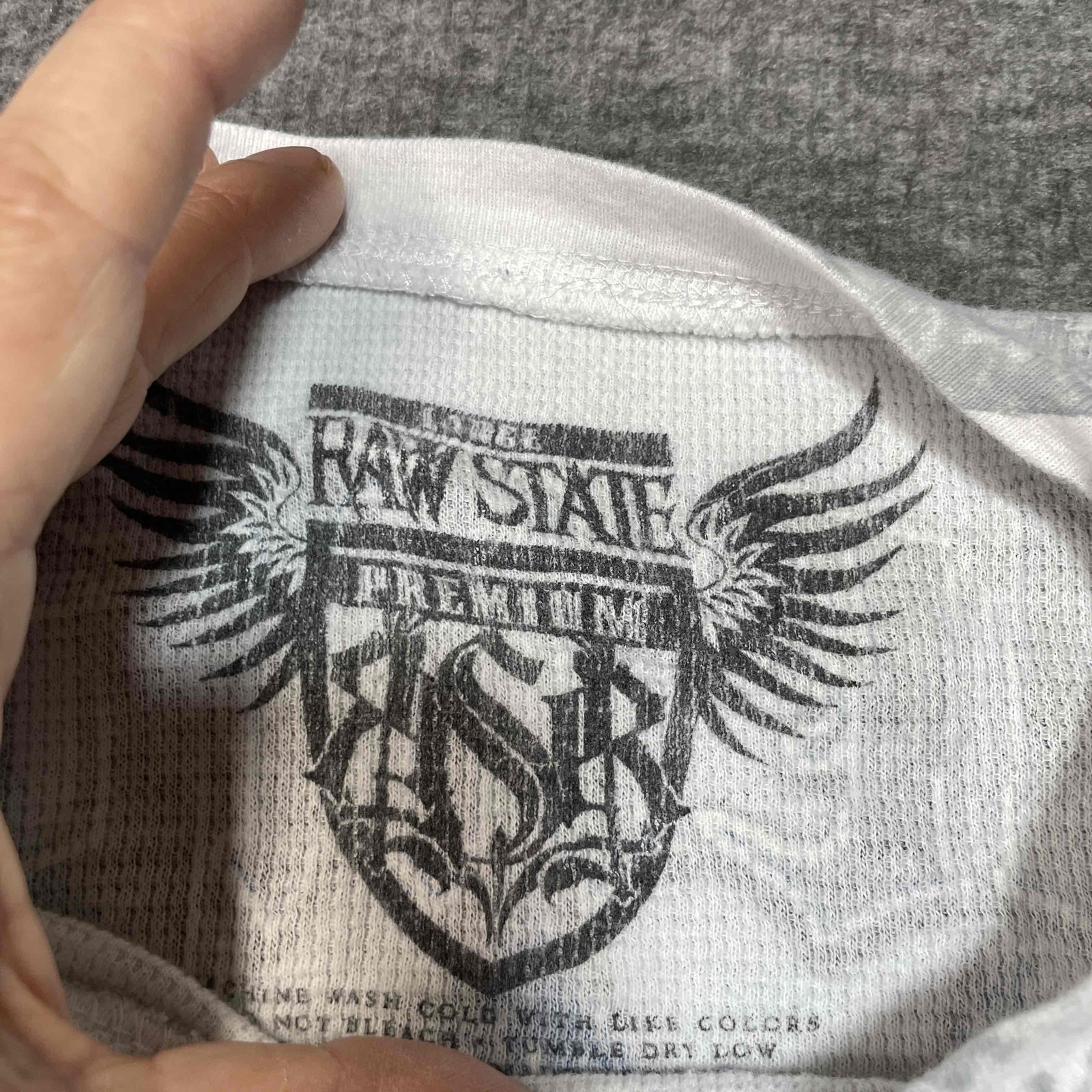 Raw State Premium Shirt Mens Small White Graphic Print Long Sleeve Trendy y2k gallery