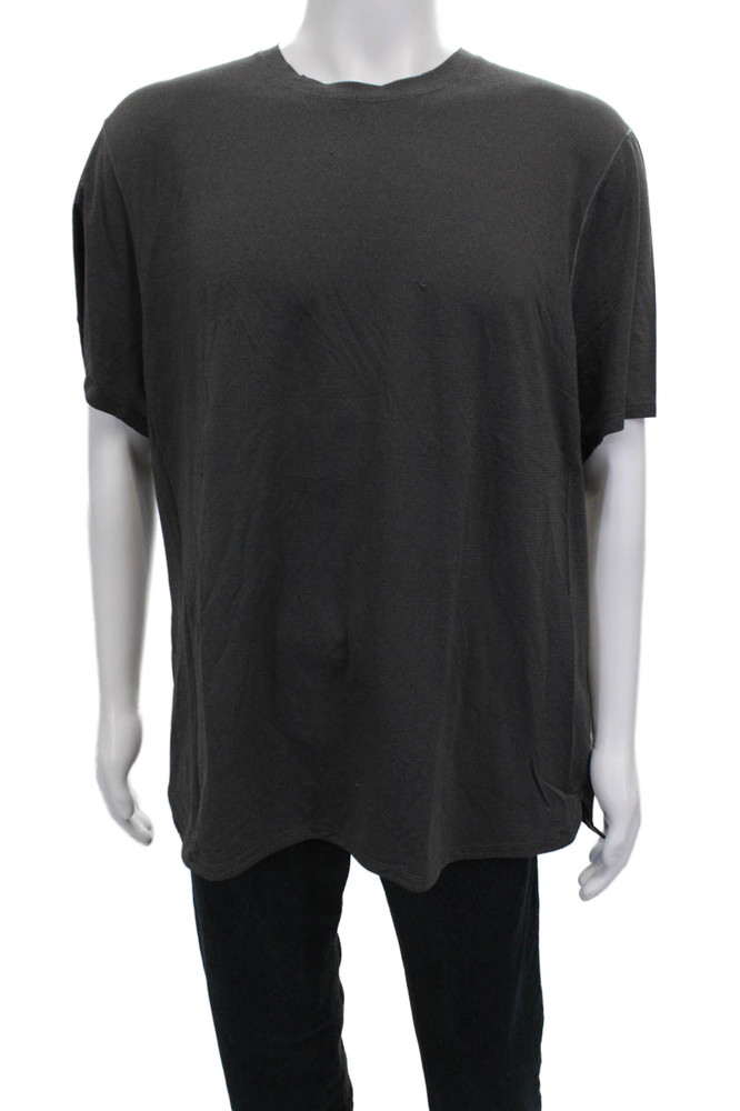 Lululemon Mens Basic Gray Geometric Crew Neck Nylon Blend T-Shirt Size XL