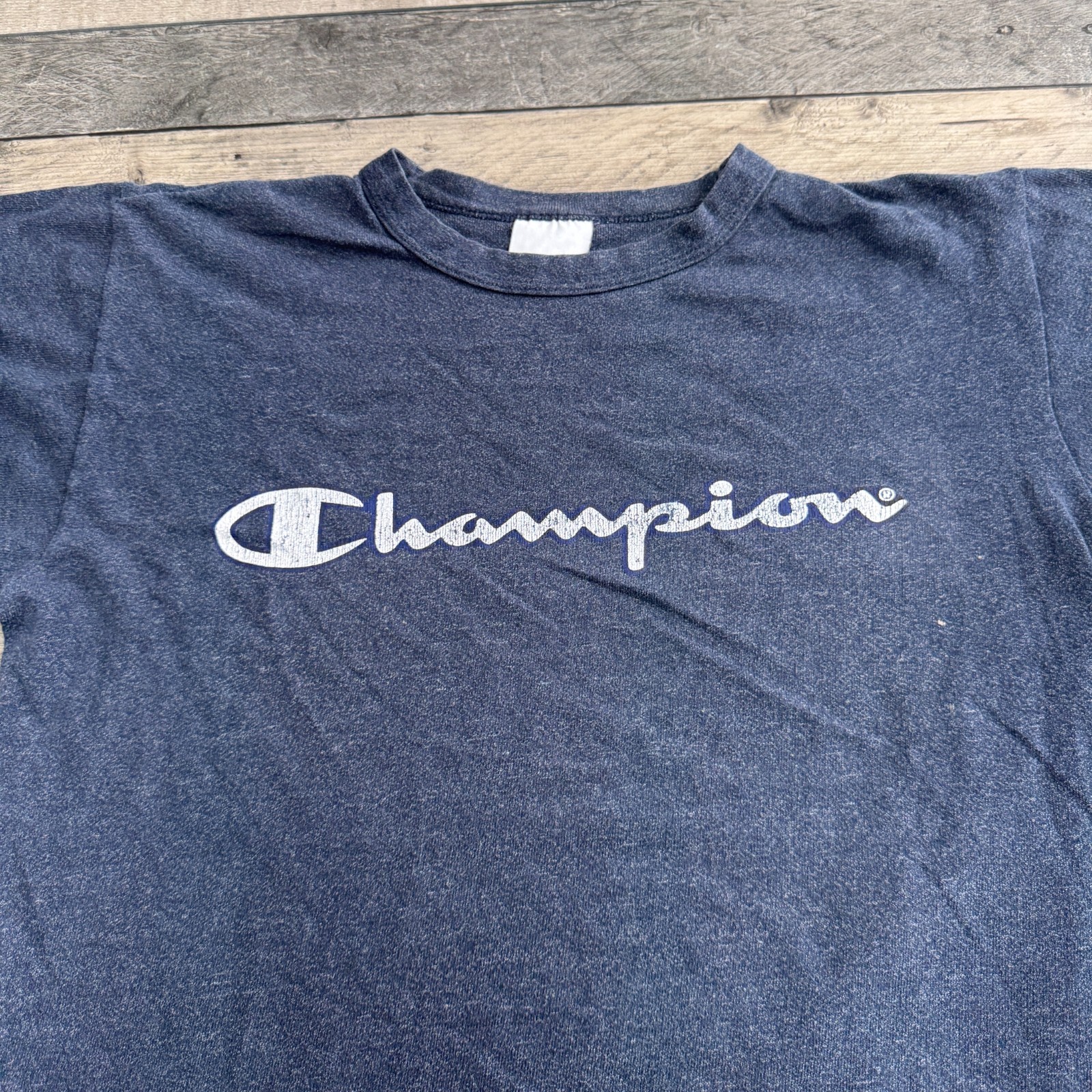 Champion Mens T Shirt Blue Single Stitch 90s Retro Size Medium gallery