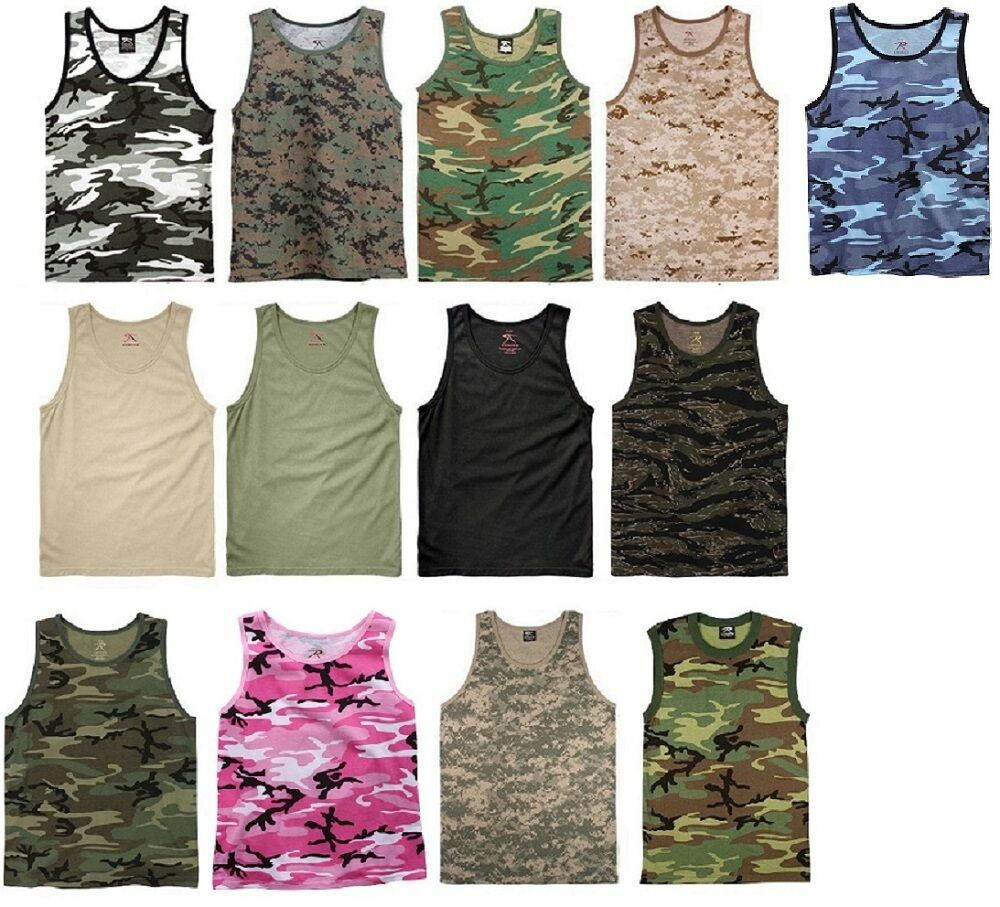 Camo and Solid Tank Tops Tactical Military Sleeveless Army Quality ROTHCO OR FOX gallery