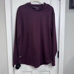 BYLT Premium Basics Drop Cut Hooded Long Sleeve Mens L Burgundy Stretch Tee