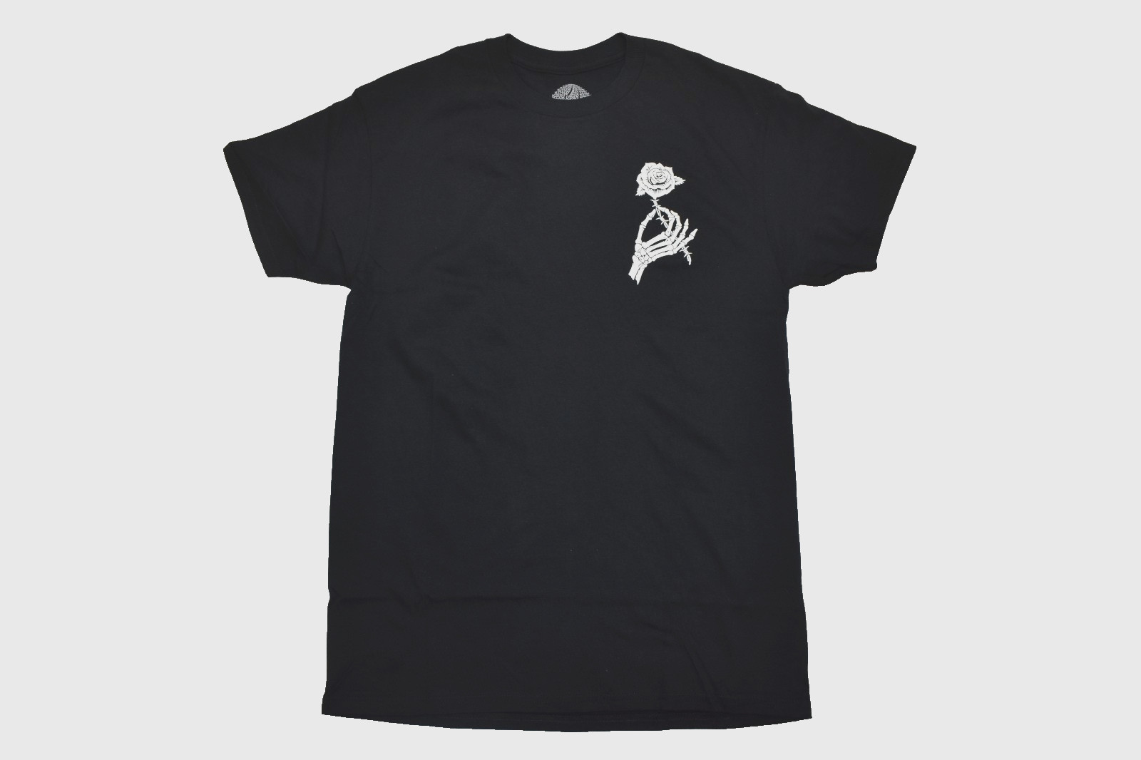 Know Bad Daze Trust No One Mens Black Skeleton Hand Rose Black Shirt New Medium gallery