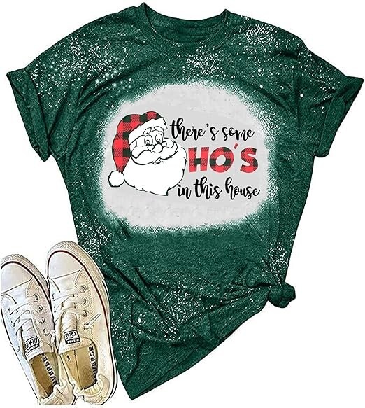 Christmas Shirts for Women There's Some Santa in This House Funny T-Shirts, XXL gallery