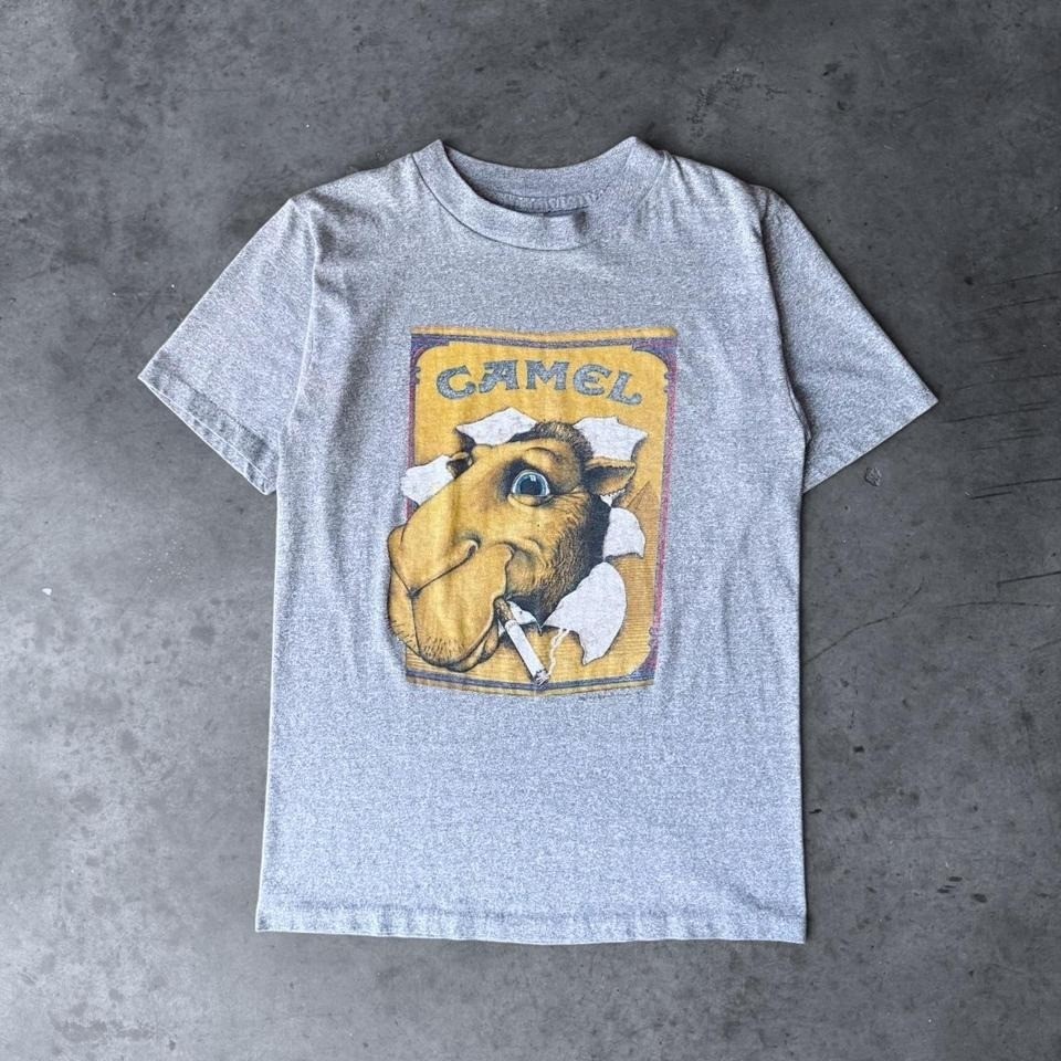 Vintage 80s Camel Cigarettes Joe Camel T-shirt Paper Thin Graphic Gray Medium