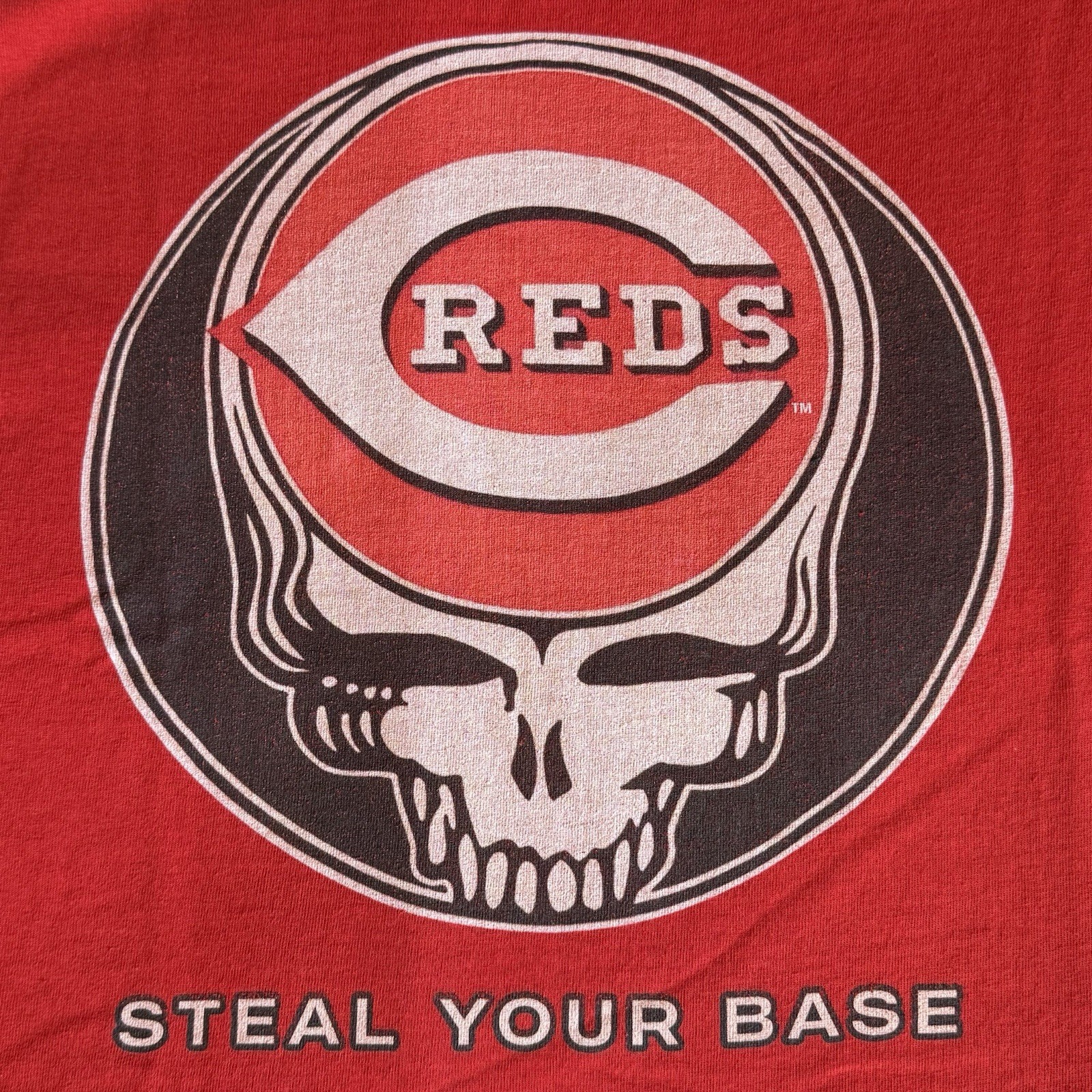 GRATEFUL DEAD CINCINNATI REDS Steal Your Base Mashup T-Shirt. LARGE Preowned NV gallery
