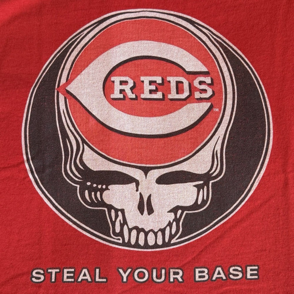 GRATEFUL DEAD CINCINNATI REDS Steal Your Base Mashup T-Shirt. LARGE Preowned NV