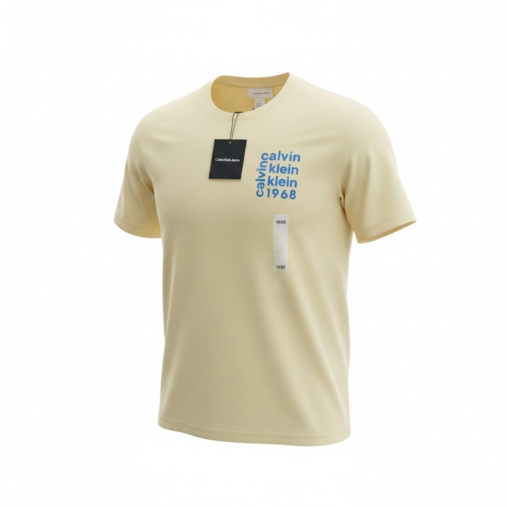 Calvin Klein Jeans Mens Pale Yellow 1968 Logo Graphic T-Shirt Medium 4RC855G NEW