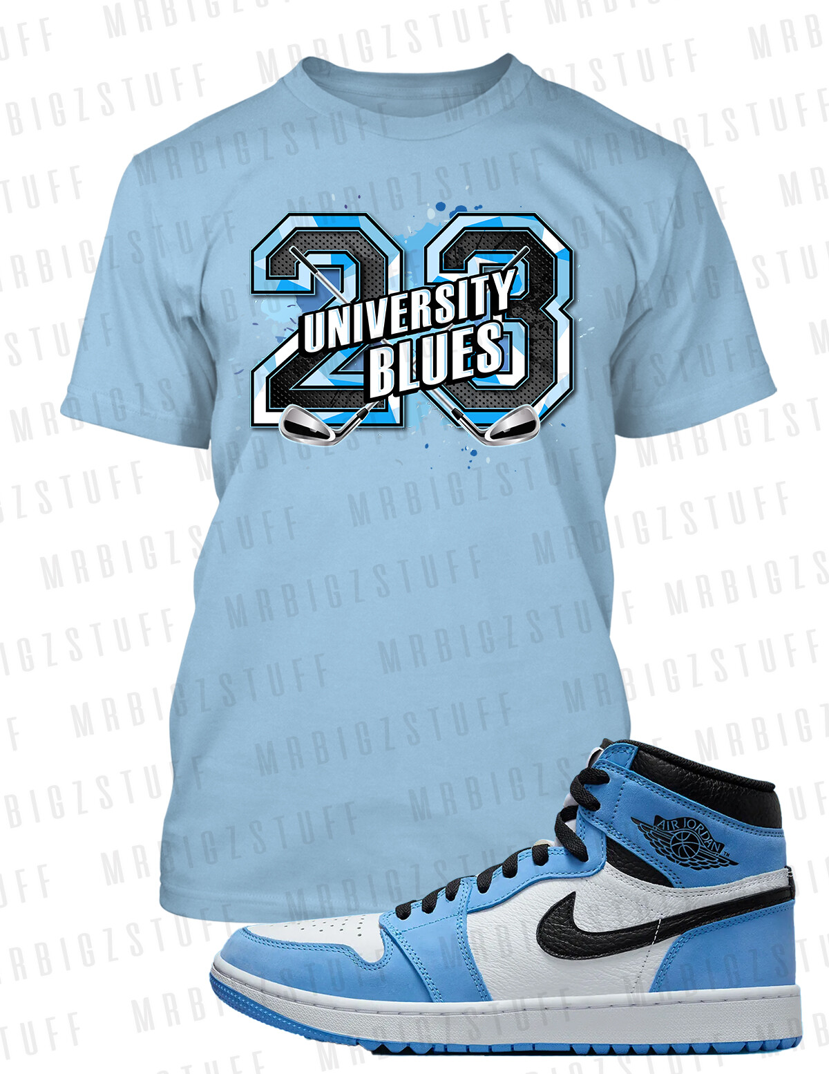 Mens 23 Big Tall Tee Shirt to Complement Jordan 1 Golf Sneaker University Blues gallery