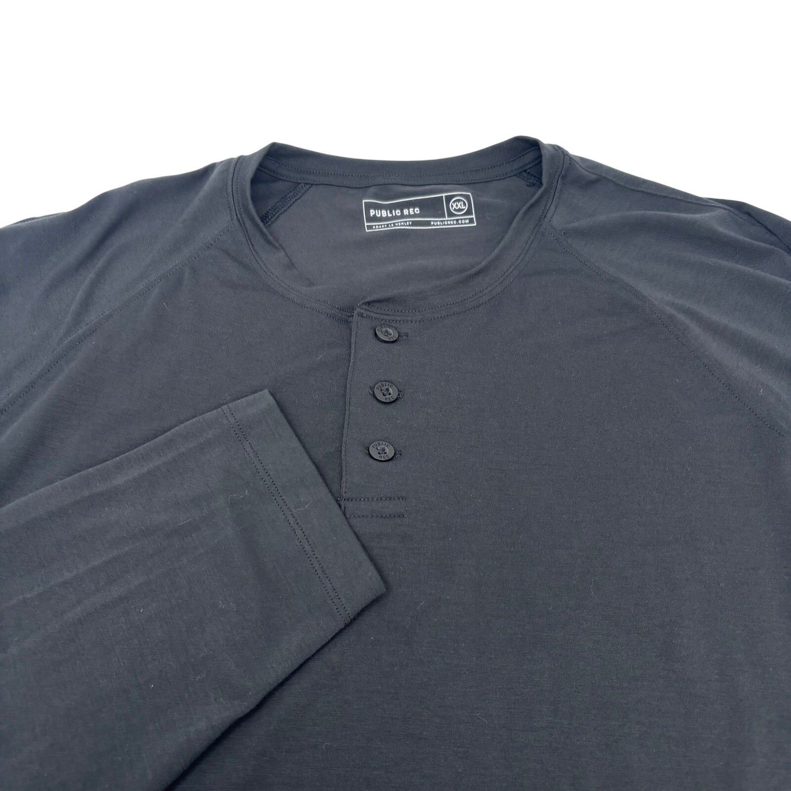 Public Rec Mens 2XL Solid Black Long Sleeve Cotton Blend Henley Shirt gallery