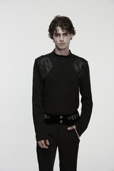 Punk Rave Men Black Gothic Punk Goth Minimalist T-Shirt Slim Fit Tops