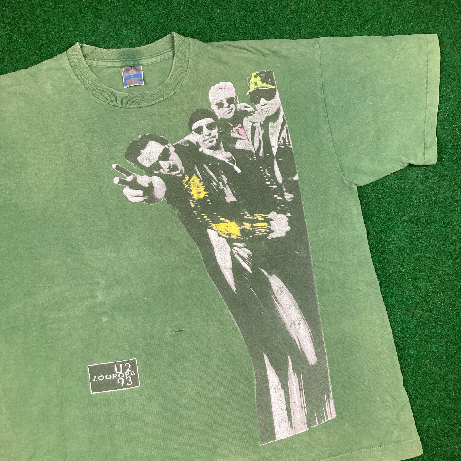 Vintage U2 Shirt Mens XL Green 1993 Rock Band Zooropa Album Single Stitch 90s