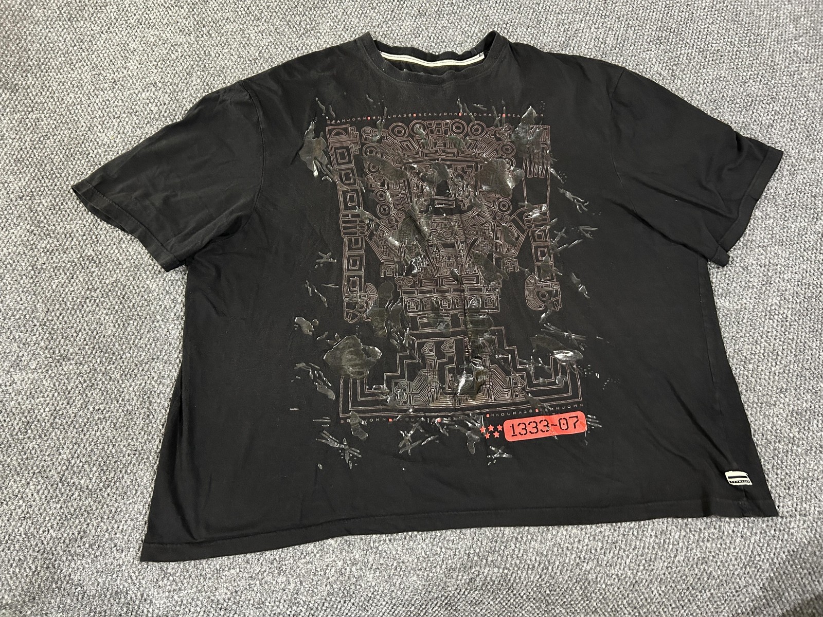 Sean John Shirt Mens Big 4X Black Abstract Foil Graphic Tee 4XB Urban Street