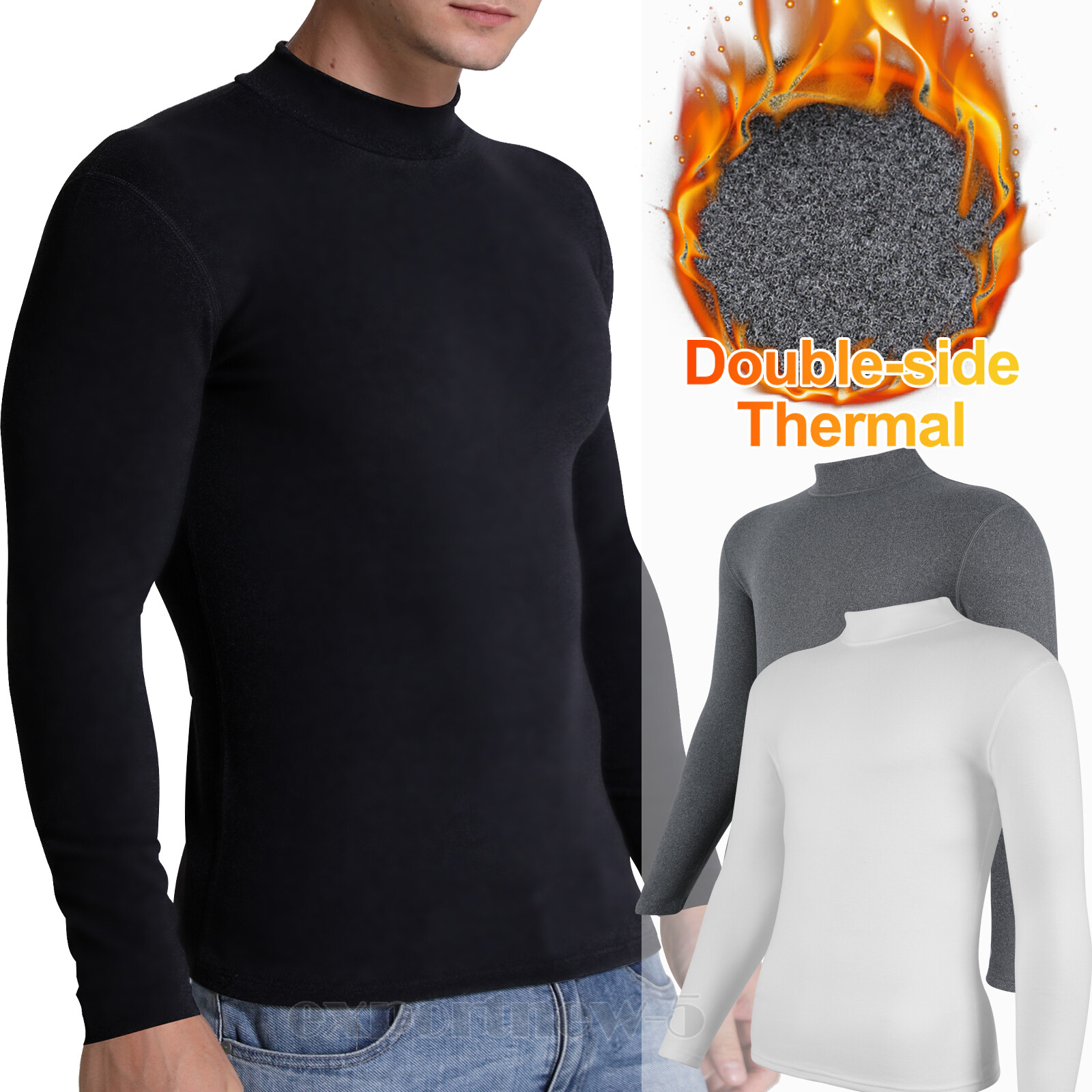 Men Long Sleeve T-shirt High Neck Jumper Undershirt Mock Neck Tops Pullover Slim