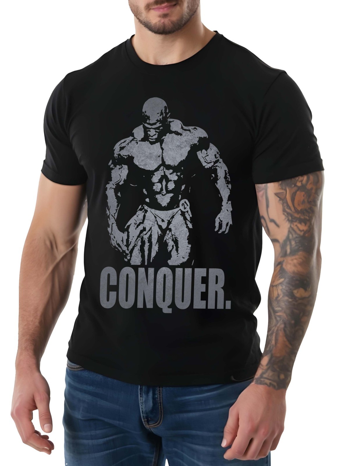 CONQUER Ronnie Coleman Gym Shirt Gym Workout Weightlifting Bodybuilding MMA Tee gallery