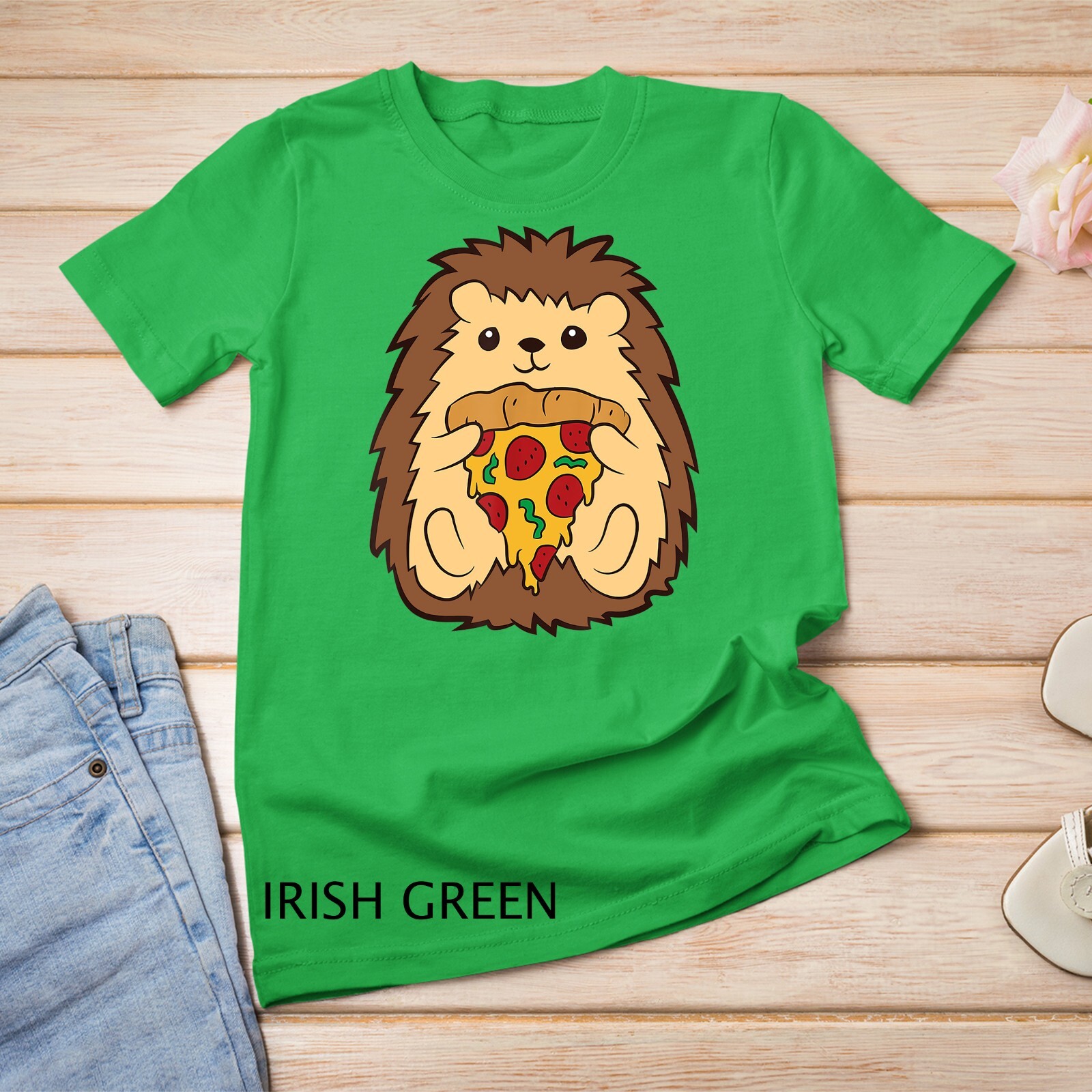 Cute Hedgehog Eating Pizza Kids Fast Food Pizza Lover Gift Unisex T-shirt gallery