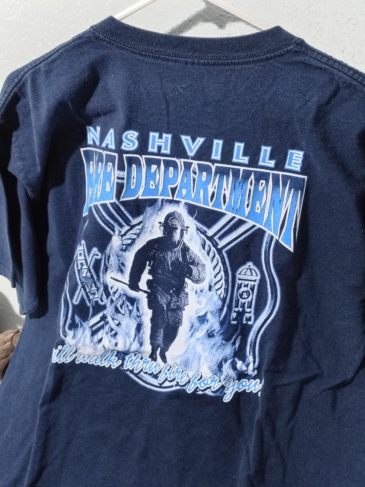 y2k Nashville TN Fire Rescue Blue Graphic T-Shirt Large free shipping B120 gallery