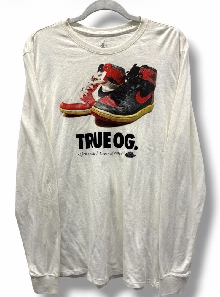 Air Jordan True OG Long Sleeve T Shirt Mens M White Jumpman Sneaker Tee