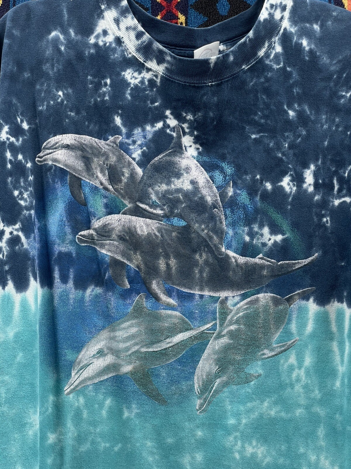 Vintage Sea World Dolphin Print Tie Dye TShirt Nature Tee Large Delta gallery