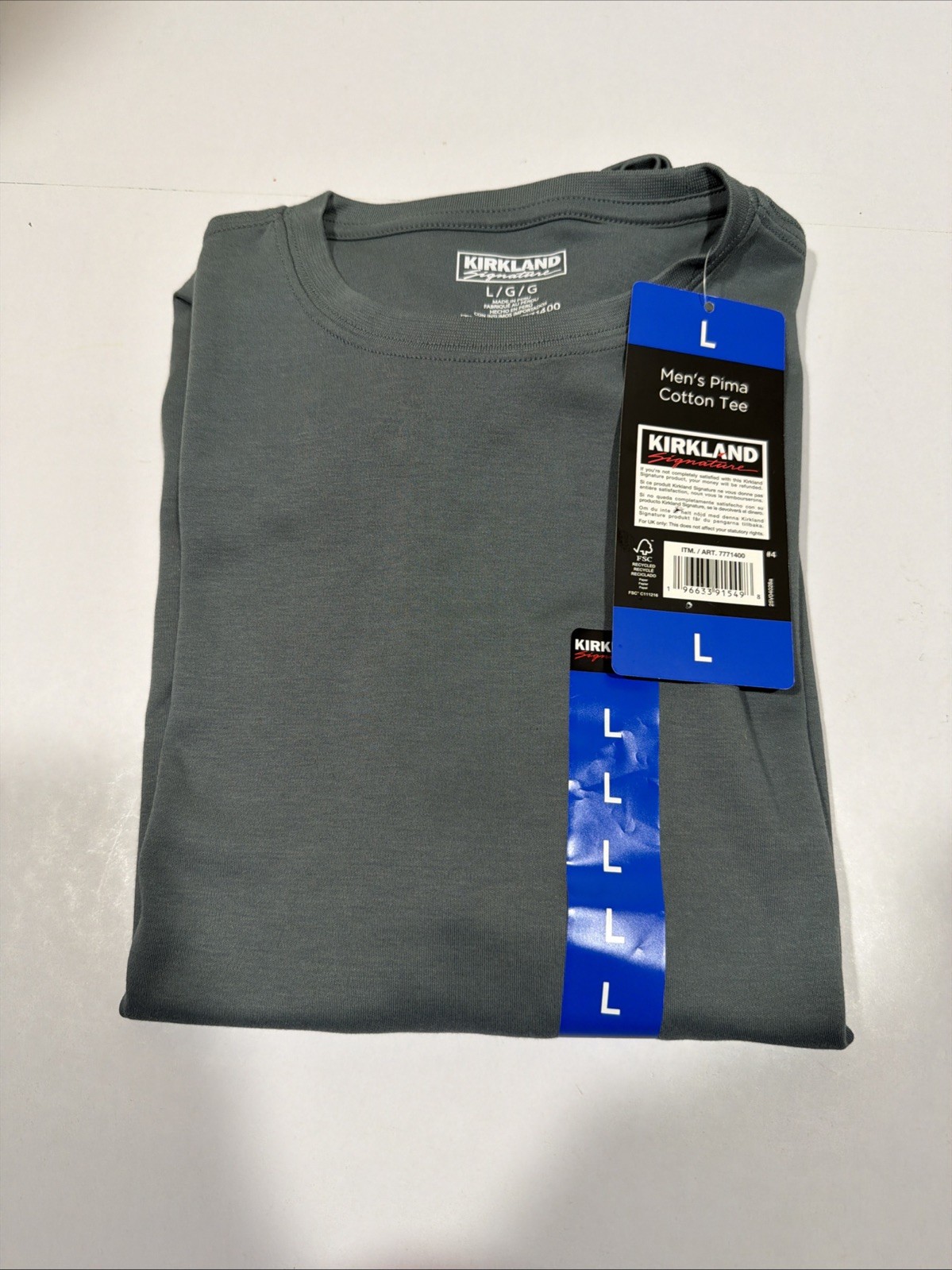 Kirkland Signature Shirt Pima Cotton Tee Mens Large Green Short Sleeve Crew Neck