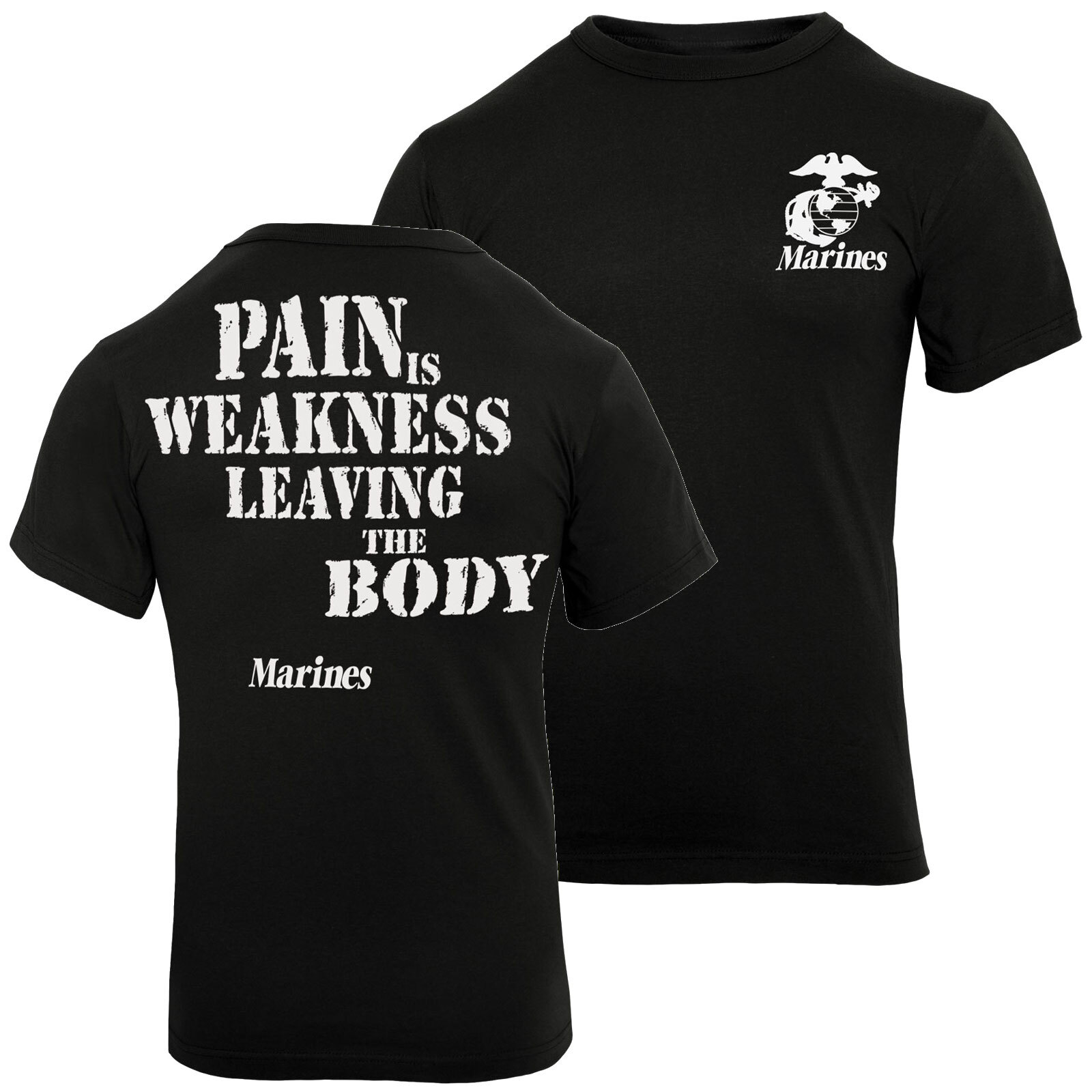 Black USMC Marines T-Shirt 'Pain Is Weakness' Mens Tee Shirt gallery