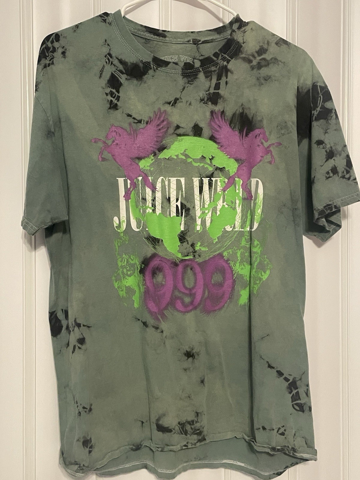 JUICE WRLD 999 Green/Black Tie Dye TShirt Winged Horse Mens•L Crewneck HipHop gallery
