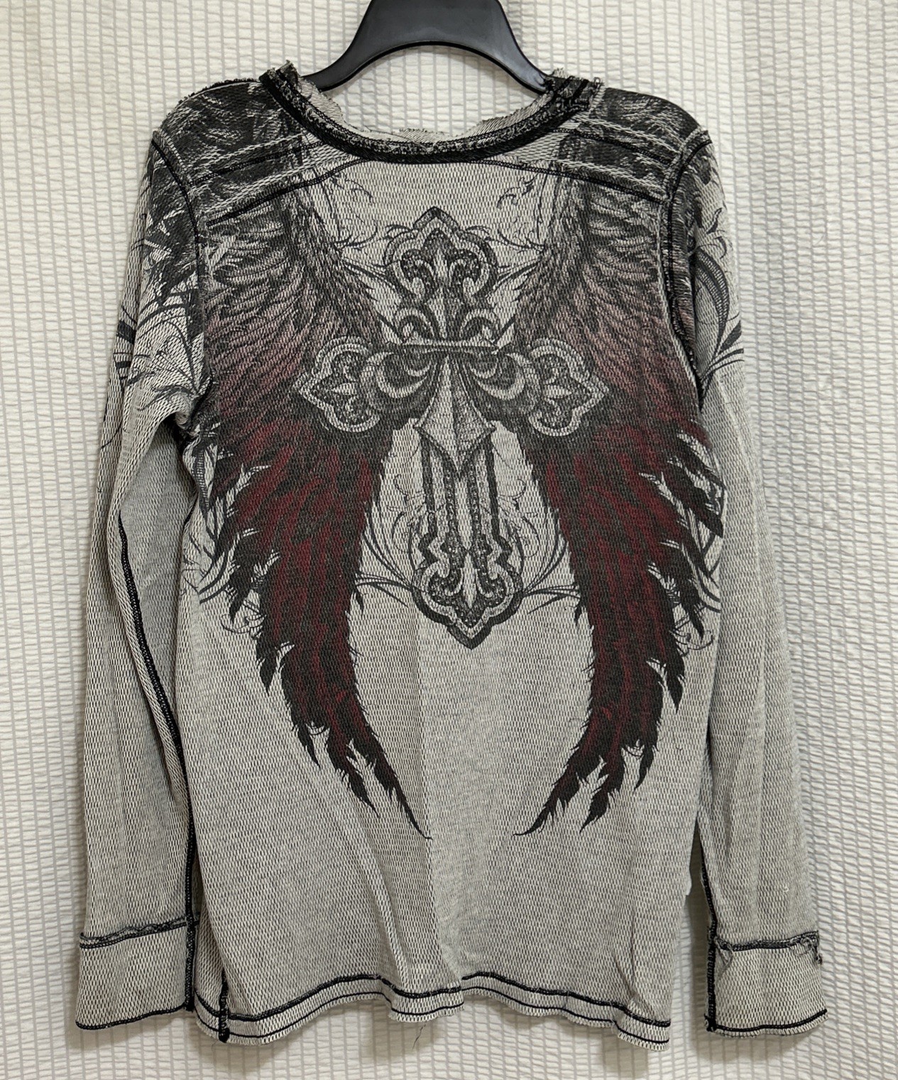 Affliction Men’s Long Sleeve Distressed Reversible Thermal Long Sleeve Shirt EUC gallery